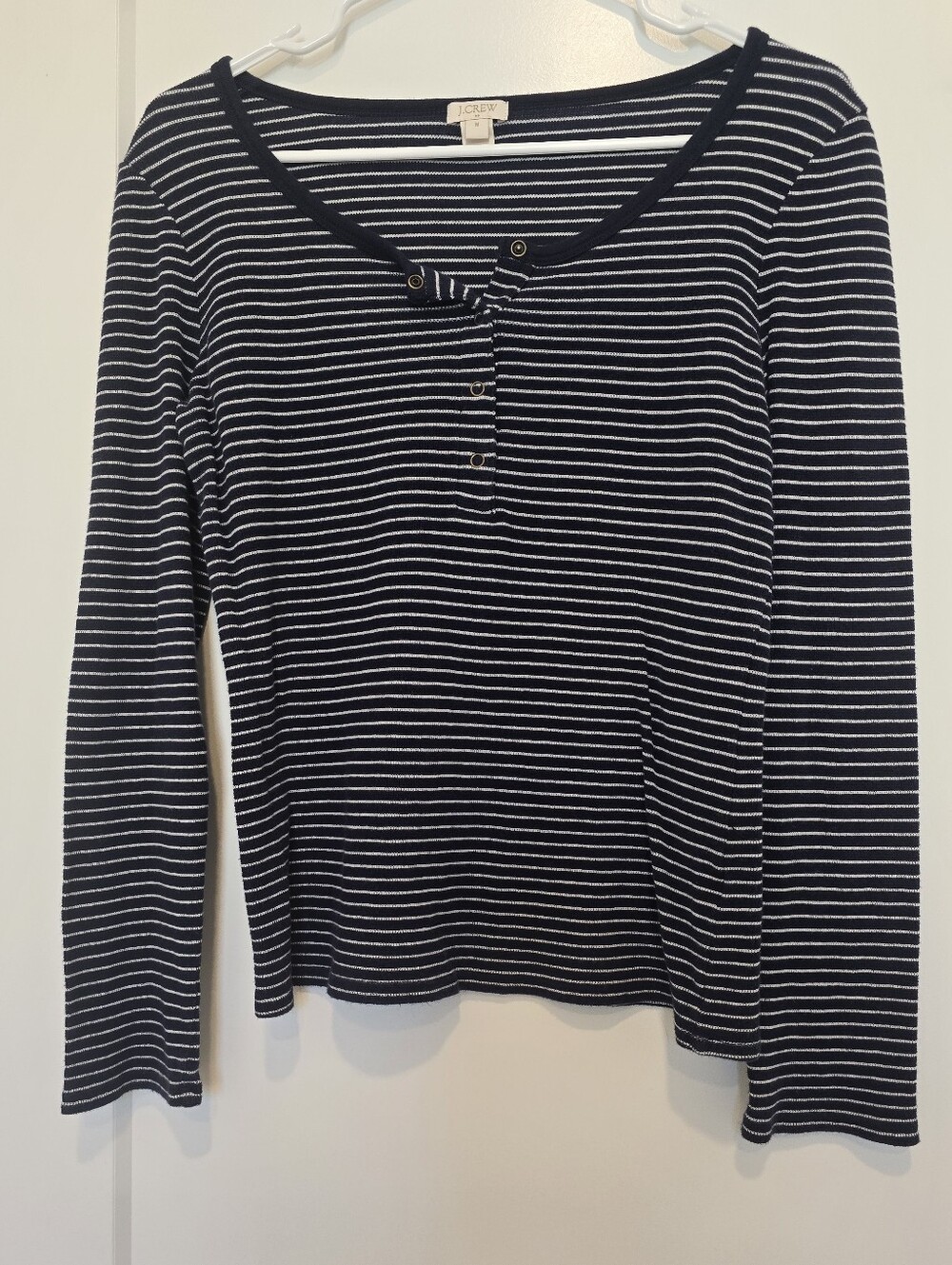 J. Crew Navy and White Striped Henley Long Sleeve Top